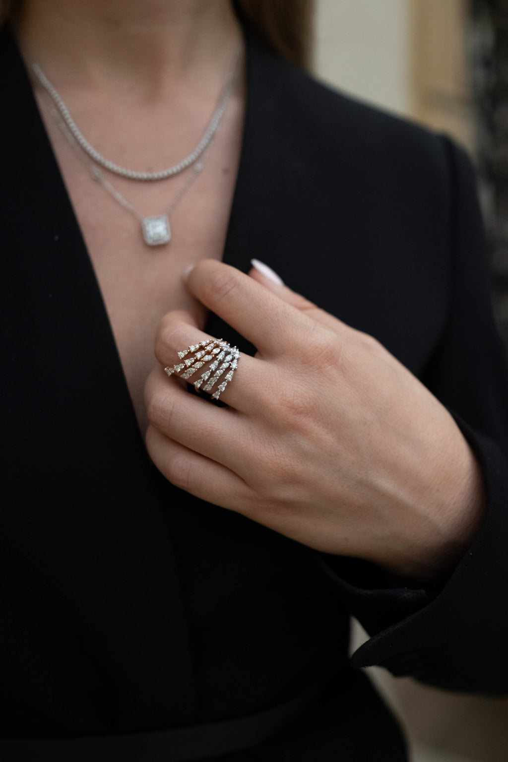 Dual-Tone Cascading Diamond Ring